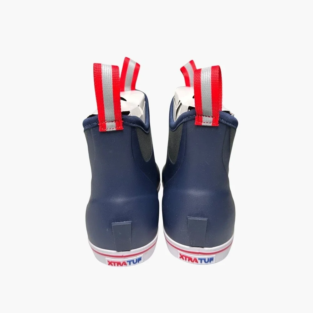 Xtratuf Ankle Deck Boots Mens 9 Navy Blue Red White Waterproof Rubber Slip On